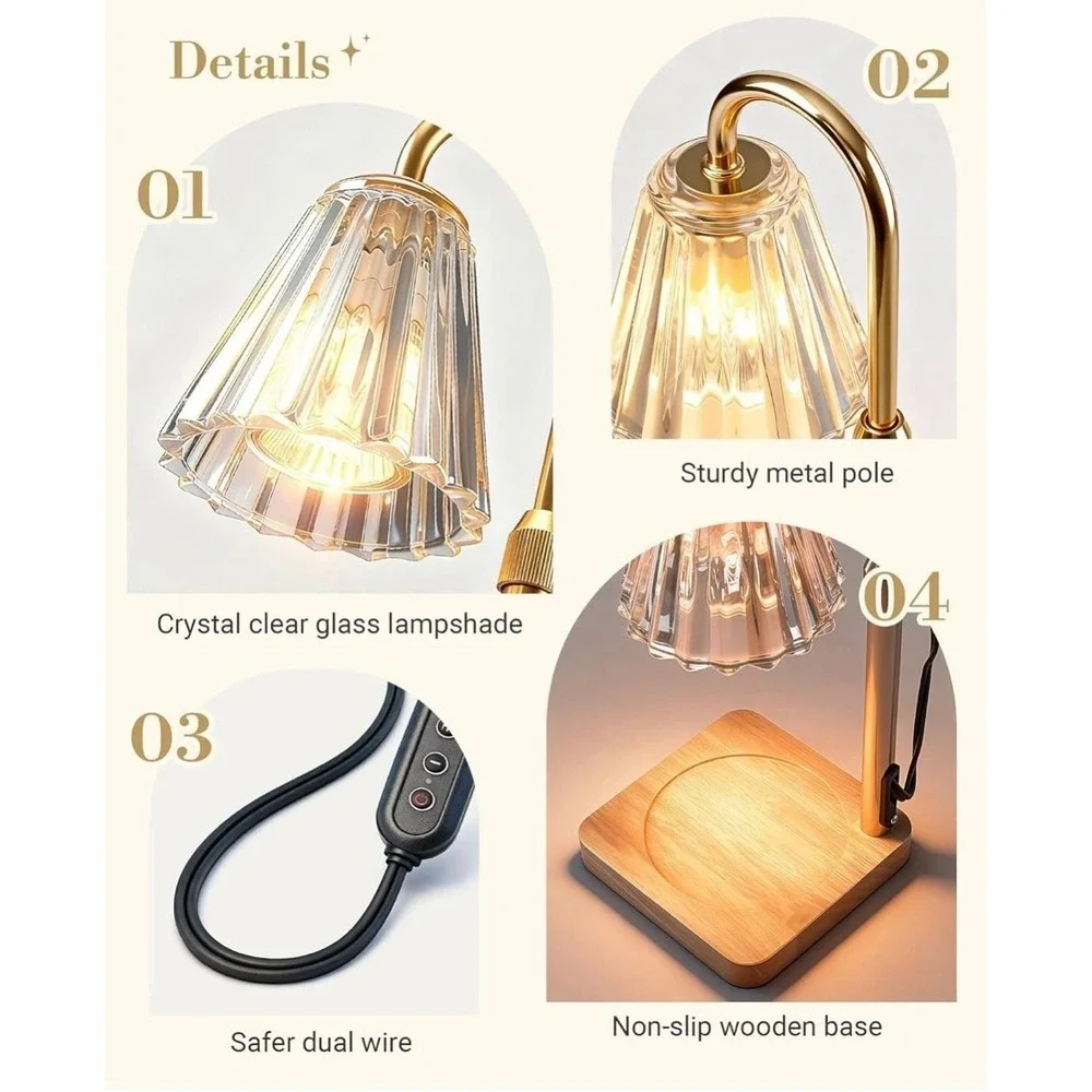 Marycele Adjustable Height Candle Warmer Lamp with Timer and Dimmable Glass Shad